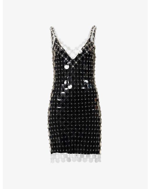 Paco Rabanne Black Disc-embellished V-neck Pvc Mini Dress