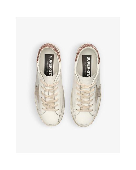 Golden Goose Deluxe Brand Natural Super Star 11471 Glitter Heel-Tab Leather Trainers