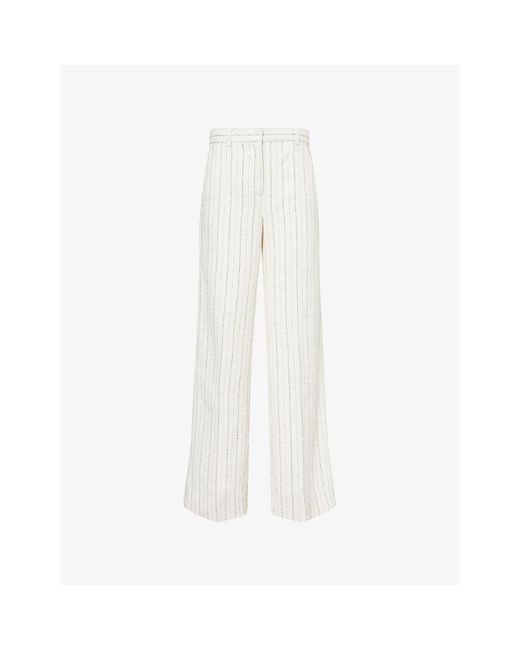 ME+EM White Leg Elongator Striped Tweed Linen And Cotton-Blend Trousers