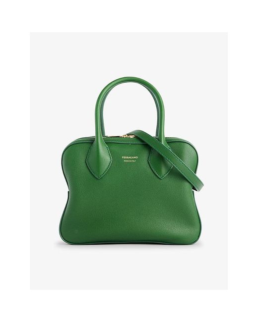 Ferragamo Green Star Curved Leather Top-handle Bag