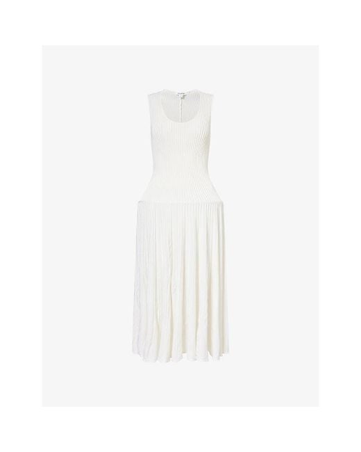 Alaïa White Ribbed Crinoline Wool-Blend Midi Dress