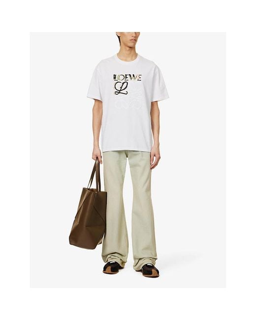 Loewe White Brand-embroidered Relaxed-fit Cotton-jersey T-shirt for men
