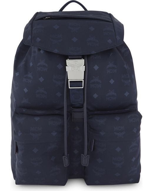 MCM Blue Dieter Monogram Medium Nylon Backpack for men