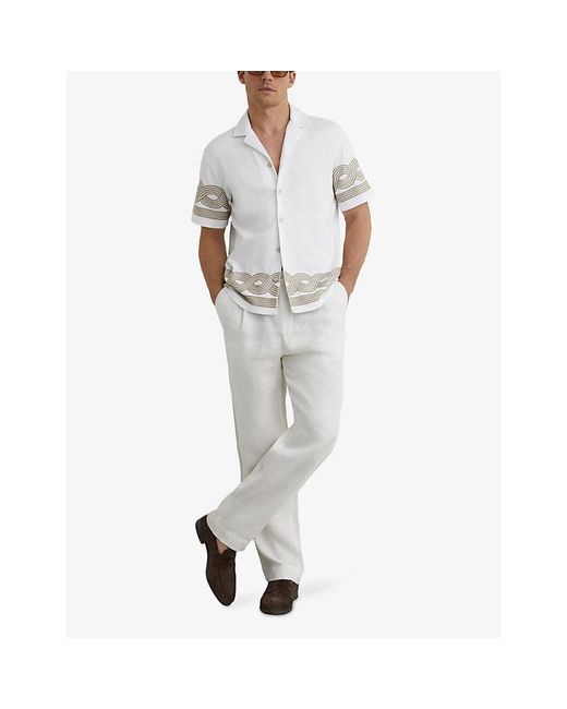 Reiss White Arden Embroidered-Trim Cotton-Blend Shirt for men