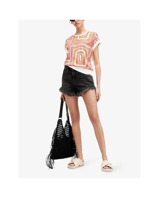 AllSaints Red Luisa Graphic-print Woven Top