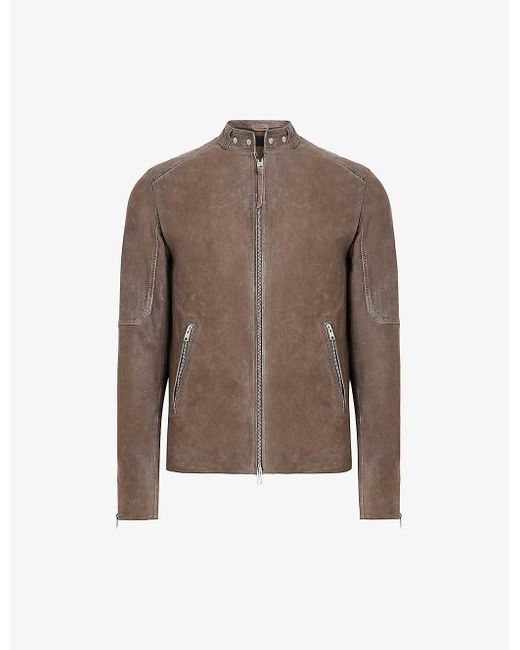 AllSaints Brown Cora Leather Bomber Jacket for men