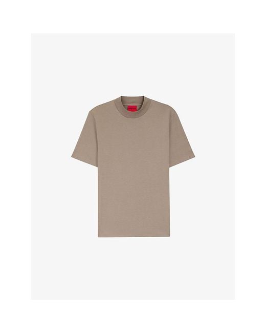HUGO Natural Short-Sleeved Crewneck Cotton-Jersey T-Shirt for men
