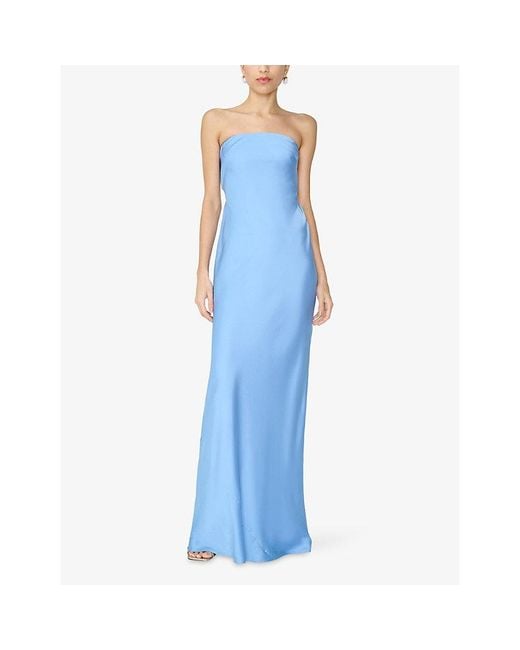 OMNES Blue Amdra Strapless Satin Maxi Dress