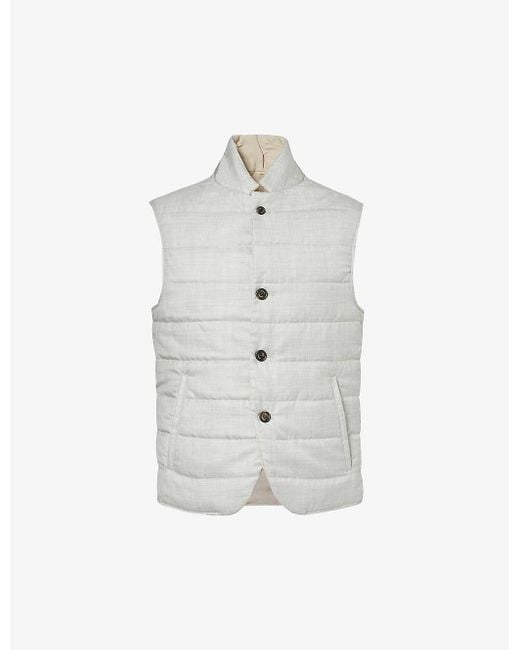 Eleventy White Funnel-neck Quilted Cashmere And Silk-blend Gilet for men
