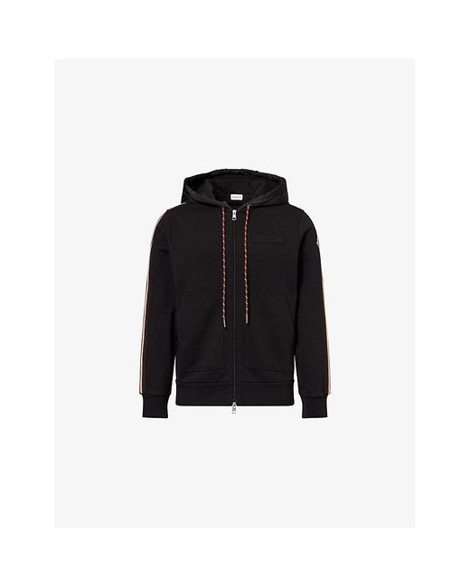Moncler Black Logo-Patch Striped Cotton Hoodie for men