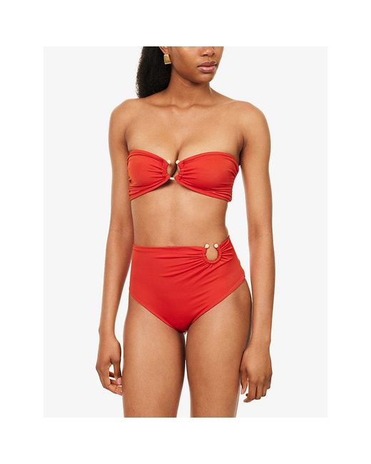 Johanna Ortiz Red Seawaters Ring-Hardware Bikini Top