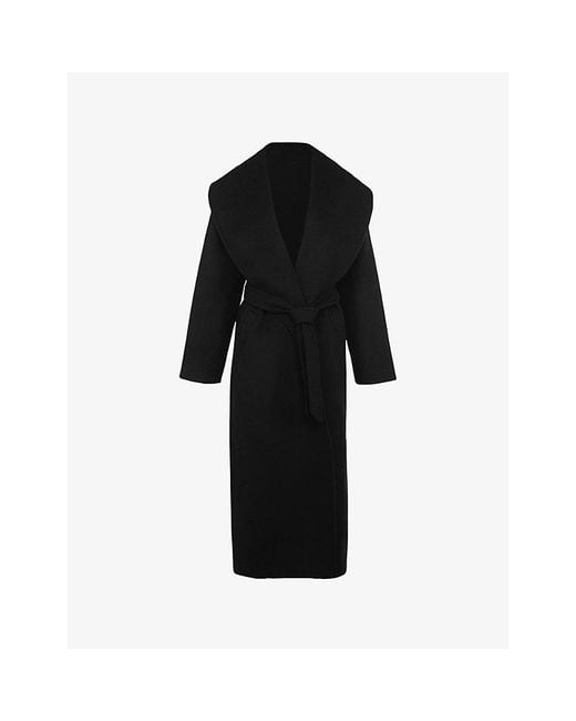 House Of Cb Black Cocoon Draped-Shawl Wool-Blend Coat Xs (A-C Cup)