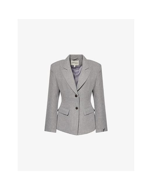 The Couture Club Gray Herringbone Notch-Lapels Knitted Blazer