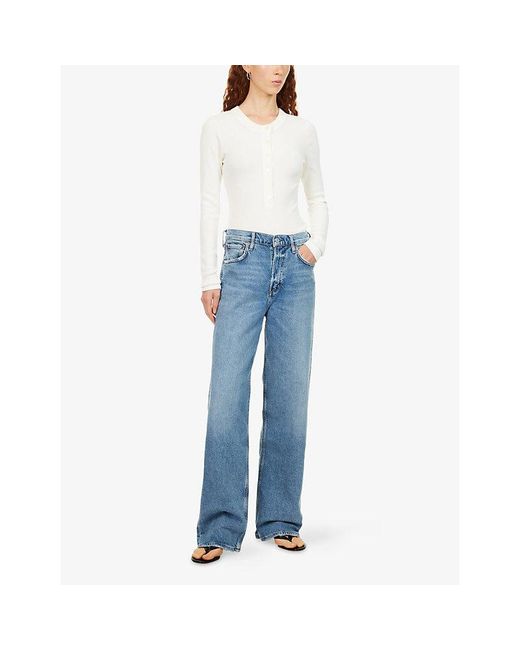 Agolde Blue Ren High-Rise Wide-Leg Stretch-Denim Jeans