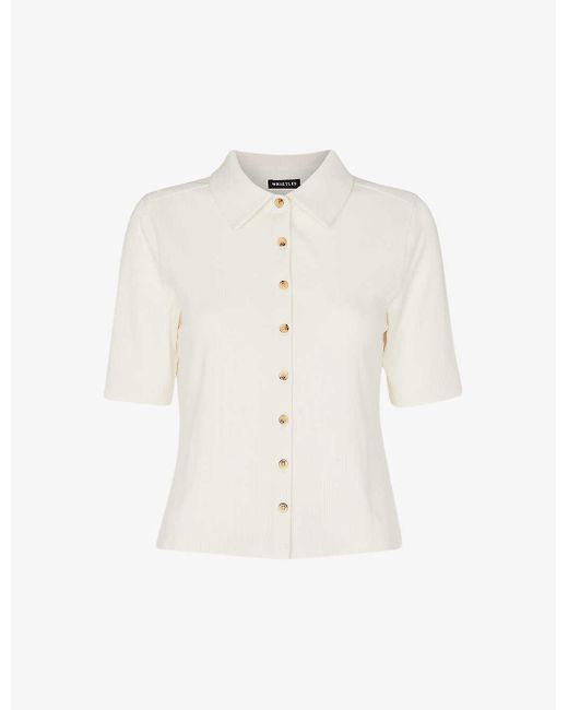 Whistles White Grace Ribbed Stretch-knit Polo Top