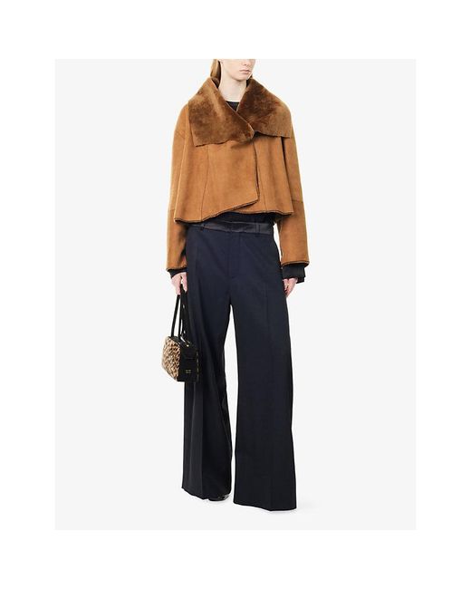 Nour Hammour Brown Cascade Draped Shearling Jacket