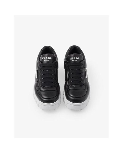Prada Black Logo-Plaque Padded Leather Low-Top Trainers for men