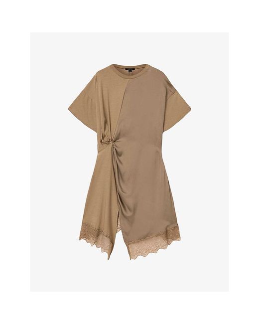 AllSaints Natural Lana Lace-Trim Woven Mini Dress