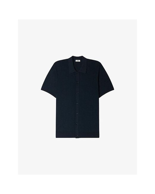 Sandro Blue Short-Sleeved Openwork Knitted Shirt for men