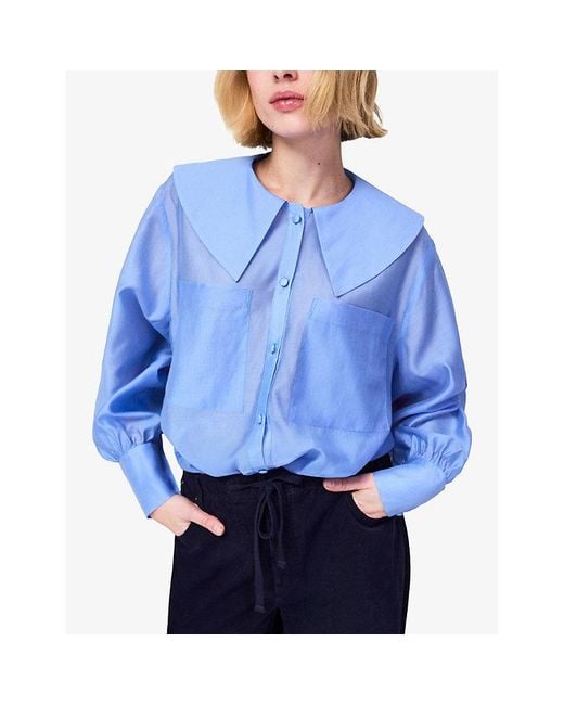 Ro&zo Blue Oversized-Collar Chest-Pocket Lyocell-Blend Blouse