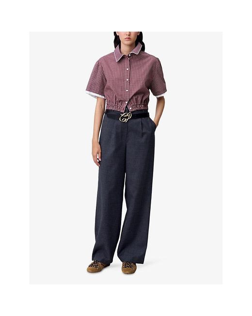 Claudie Pierlot Purple Checked Cropped Cotton Shirt