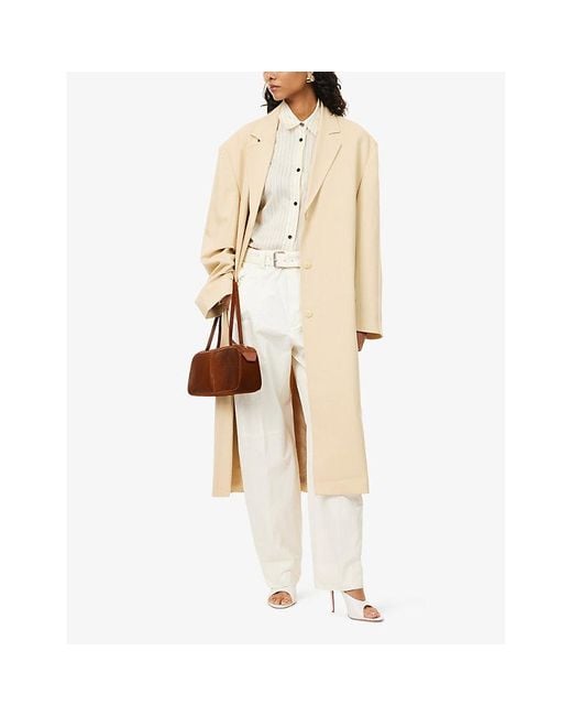 Frankie Shop Natural Tribeca Single-Breasted Woven Long Coat