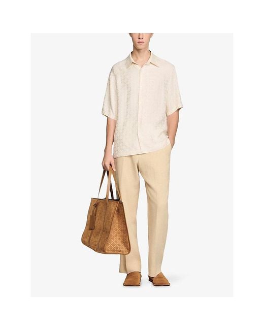 Sandro White Square-Cross Short-Sleeve Woven Shirt for men