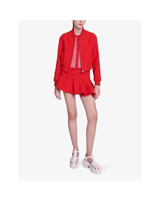 Maje Red Bala Tweed-texture Cotton-blend Jacket