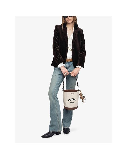 Zadig & Voltaire Black Vavy Padded-Shoulder Cotton-Velvet Blazer