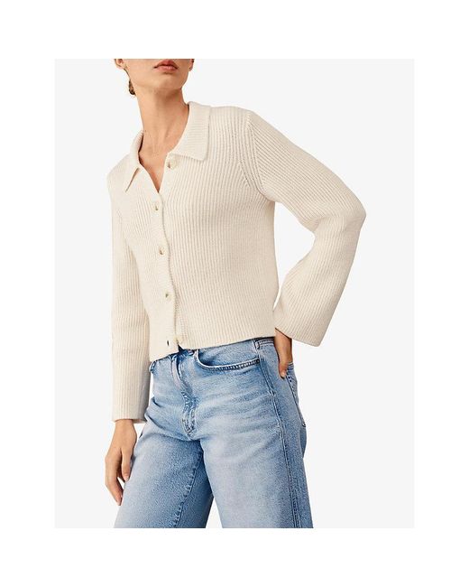 The White Company White Ribbed Knitted Cotton-Blend Cardigan
