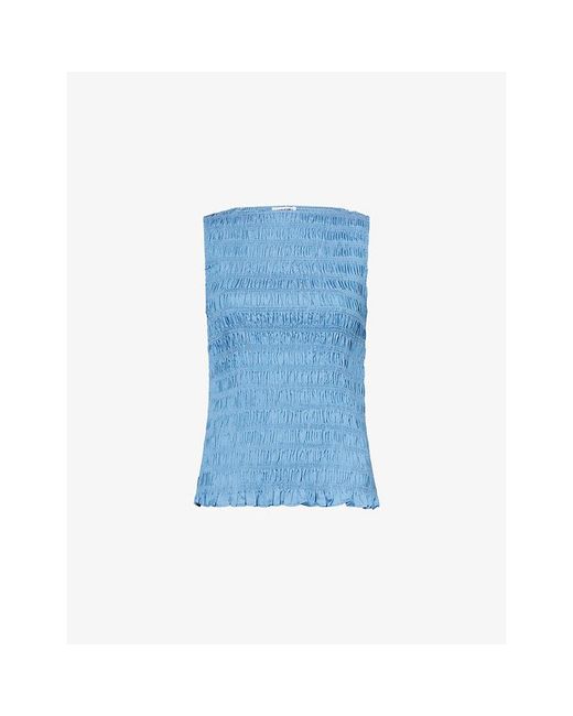 Amy Lynn Blue Sonya Shirred Sleeveless Chambray Top