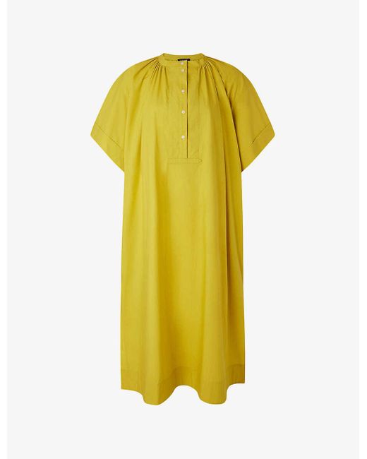 Soeur Yellow Athena Tie-waist Short-sleeve Cotton Midi Dress