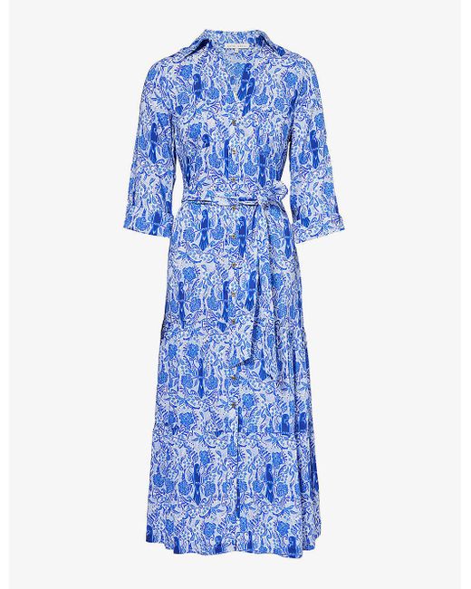 Heidi Klein Blue Lake Como Floral-pattern Woven Maxi Dress