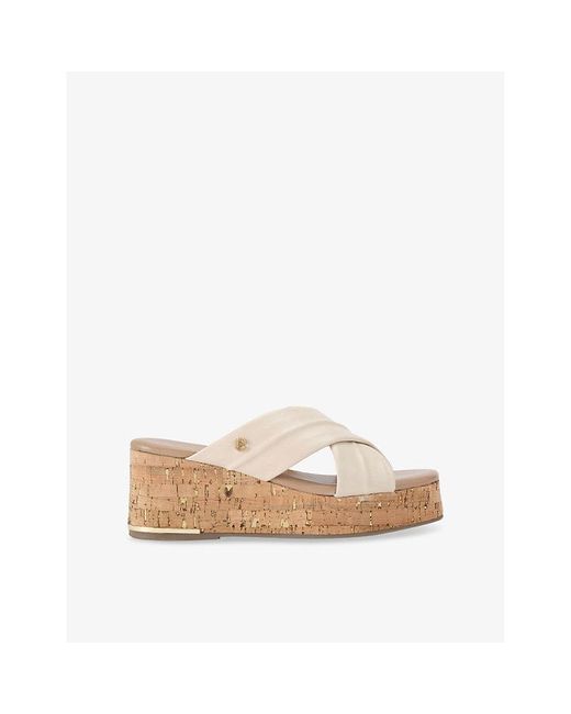 Carvela Kurt Geiger Natural Fresco Cross-Strap Leather Wedges