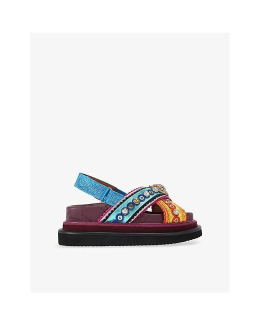 Kurt Geiger Blue Orson Cross Scallop Metallic-Leather Sandals