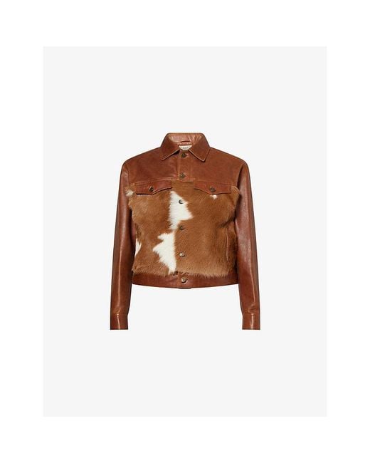 Austin Post Brown Western Trucker Leather Jacket for men