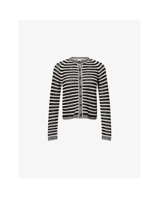 ME+EM Black Regular-Fit Striped Cotton-Blend Cardigan