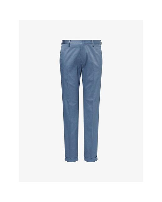Paul Smith Blue Turn-Up Slim-Leg Cotton Trousers for men