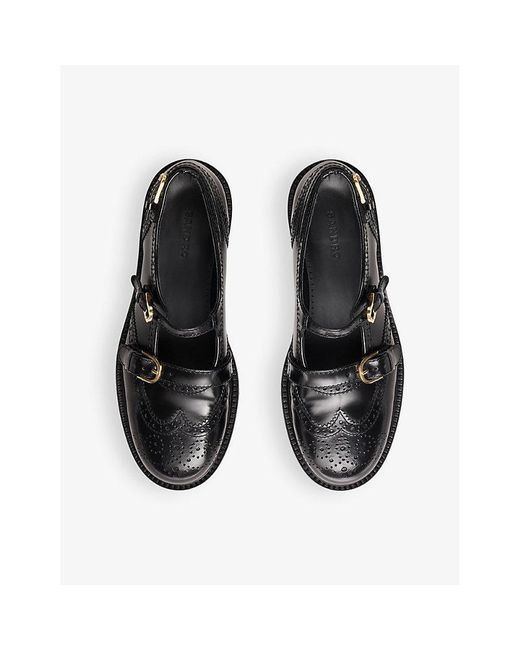 Sandro Black Double-Strap Flat Leather Derby Shoes