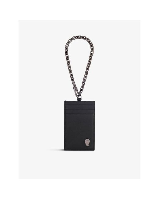 BVLGARI Black Serpenti Forever Leather Card Holder On Chain