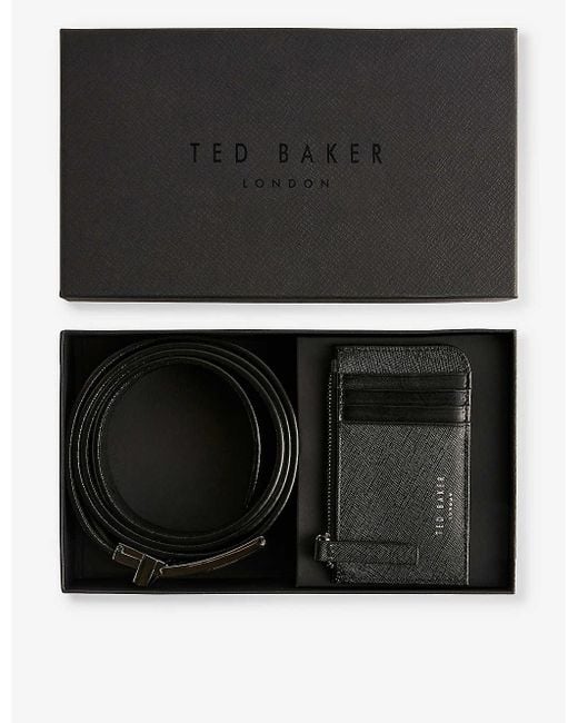 Ted Baker Black Santel Bovine-leather Cardholder And Belt Set for men