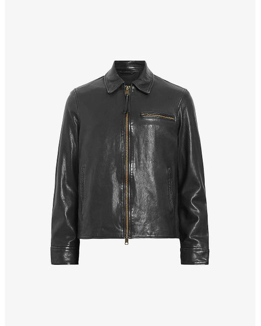 AllSaints Black Miller Regular-fit Leather Jacket for men