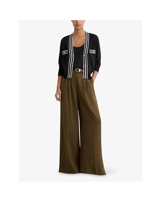 Reiss Black Danni Tipped Button-Through Knitted Cardigan