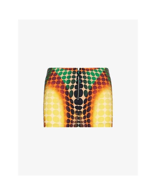 Jean Paul Gaultier Multicolor Graphic-Pattern Logo-Tab Stretch-Woven Mini Skirt