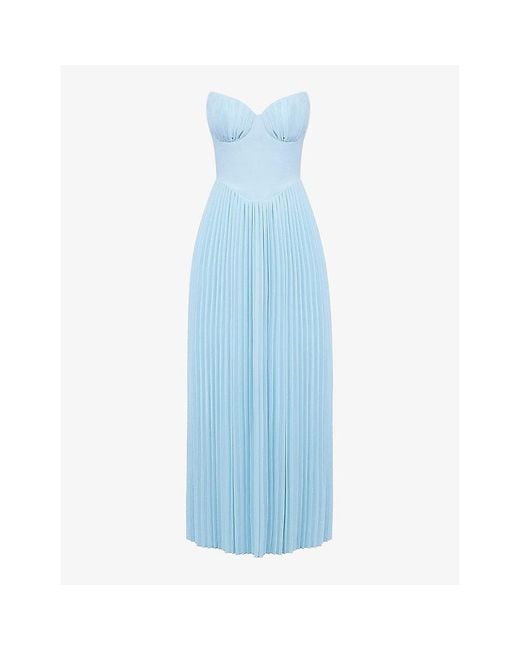 House Of Cb Blue Marcella Pleated Woven Maxi Dress