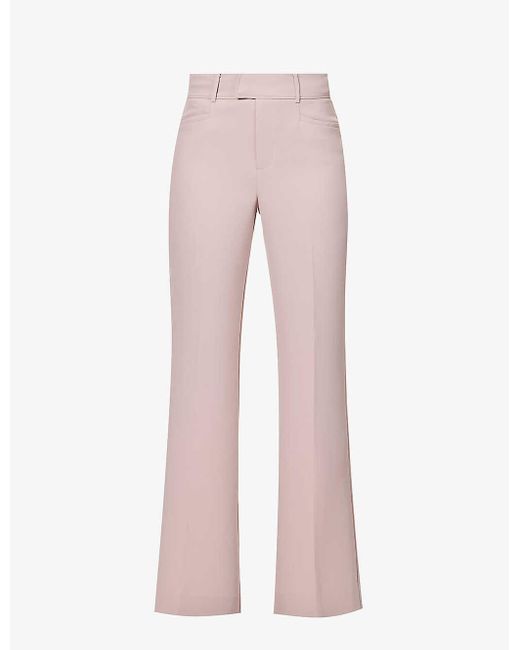 PAIGE Karolyna Wide-leg High-rise Crepe Trousers in Pink | Lyst