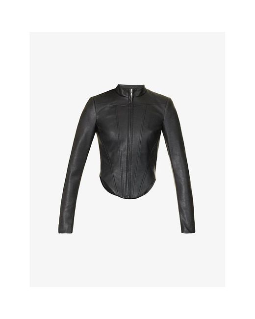 M I S B H V Black High-collar Slim-fit Faux-leather Jacket