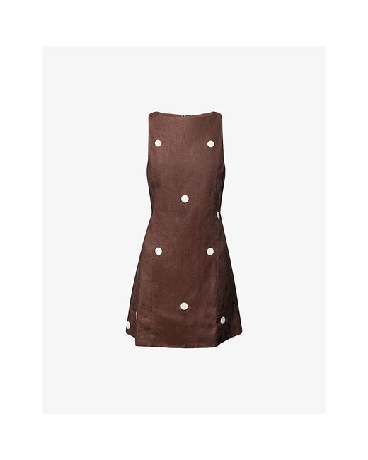Dissh Beverly Polka-Dot Linen Mini Dress in Brown | Lyst UK