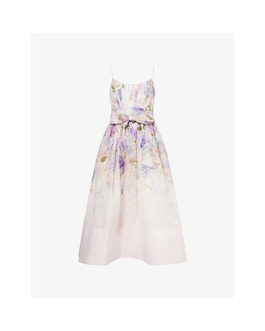 Zimmermann White Dawning Linen And Silk-Blend Corset Midi Dress