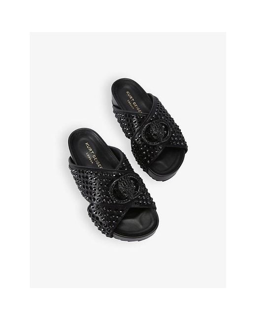 Kurt Geiger Black Chelsea Crystal-Embellished Cross-Strap Faux-Leather Sandals